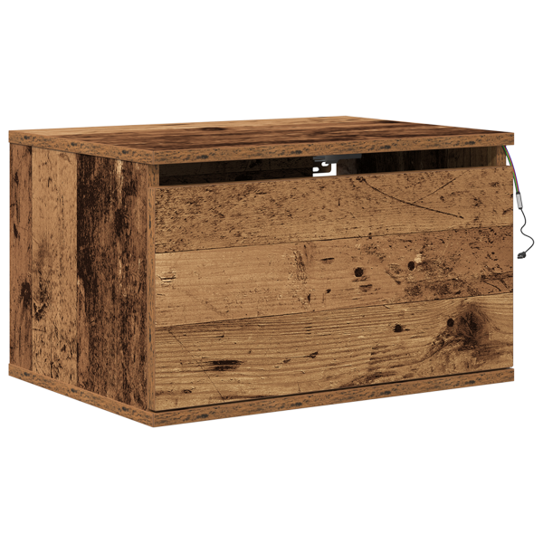 Mesa de cabeceira  com LED montada na parede em madeira envelhecida 50x36x30 cm M 2