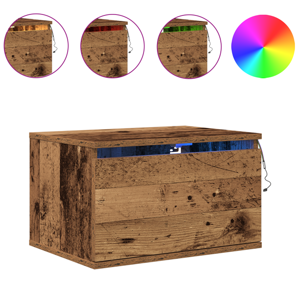 Mesitas de noche de pared con luces LED madera envejecida M 4