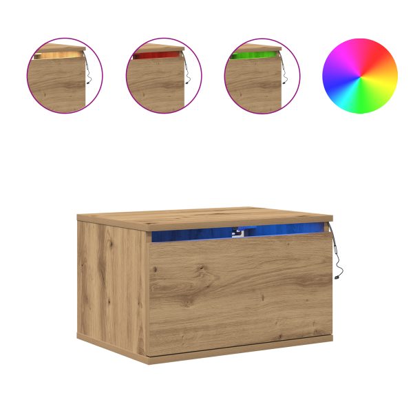 Mesitas de noche de pared 2 uds con luz LED roble artisan M 4