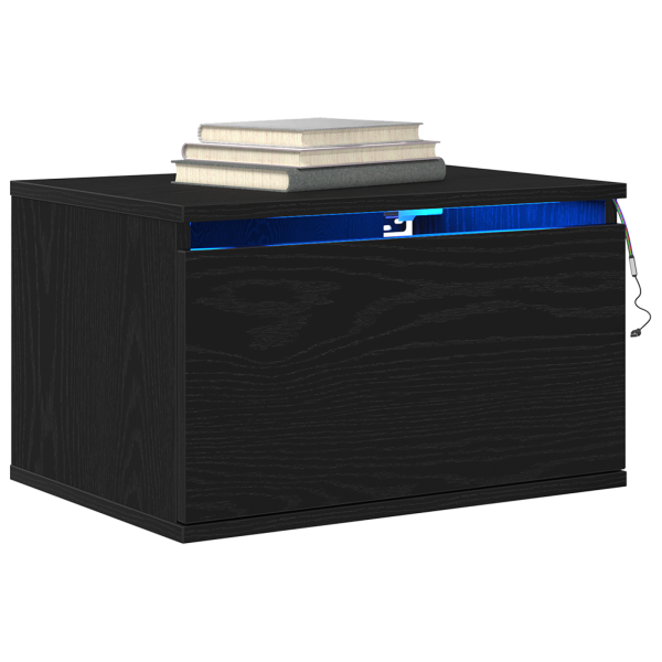 Criado-mudo  com LED montado na parede Carvalho Preto 50x36x30 cm M 3