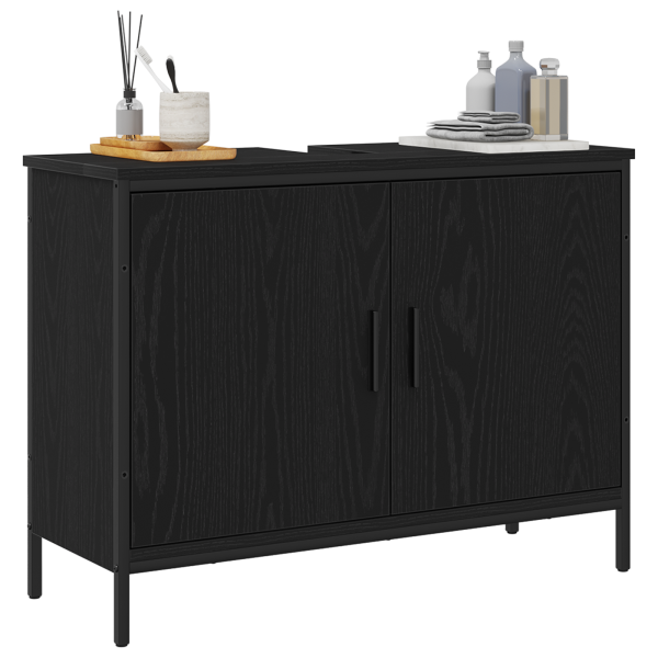 Mueble de lavabo madera de ingeniería roble negro 80x30x60 cm M 3
