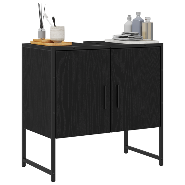 Mueble de lavabo madera de ingeniería roble negro 60x33x60 cm M 3