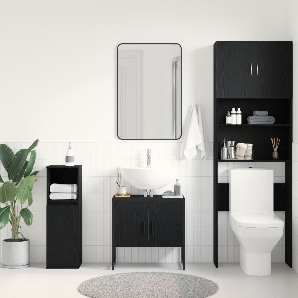 Mueble de lavabo madera de ingeniería roble negro 60x33x60 cm M 4