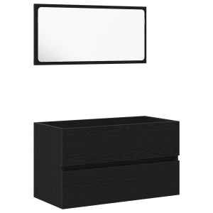 Muebles de baño 2 piezas madera de ingeniería roble negro H
