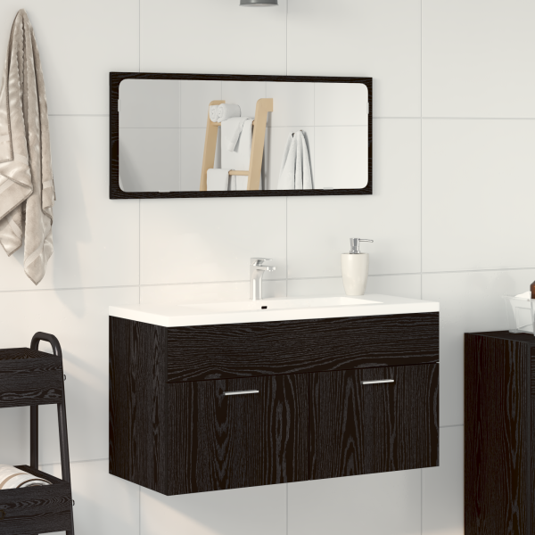 Muebles de baño 2 piezas madera de ingeniería roble negro D