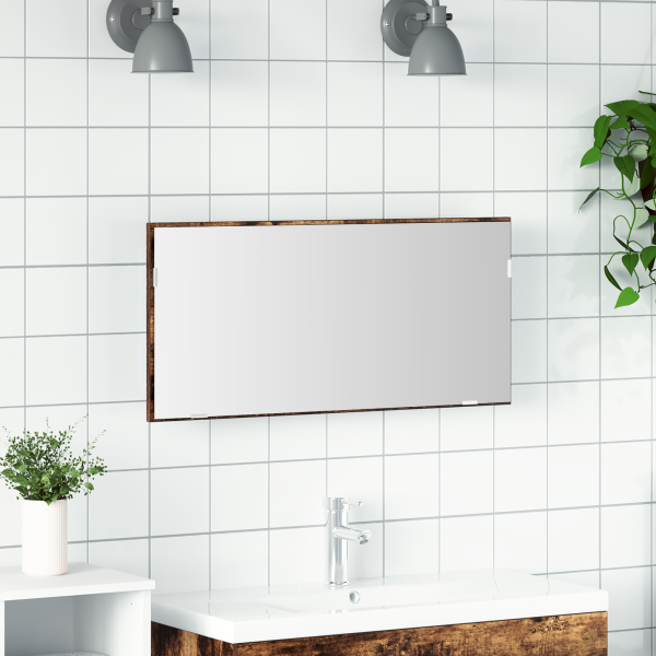Mueble espejo de baño con luz LED roble ahumado 80x37 cm D