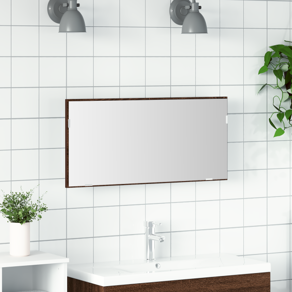 Mueble espejo de baño con luz LED marrón roble 80x37 cm D