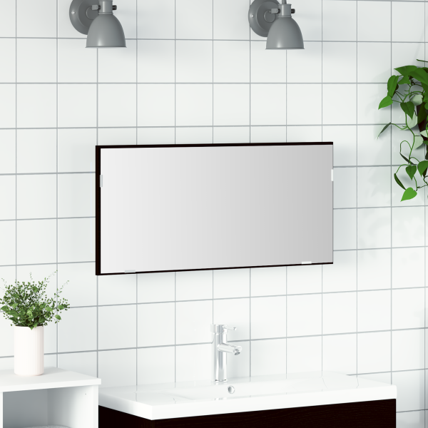 Mueble espejo de baño con luz LED roble negro 80x37 cm D