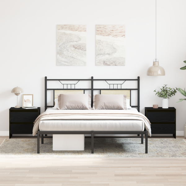 Cabinet de noche  2 pcs Negro Roble 45x34x44.5 cm Madera Engineered D