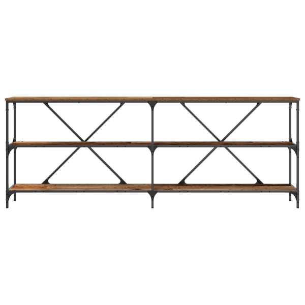 Mesa consola madera ingeniería envejecida y acero 200x30x75 cm M 5