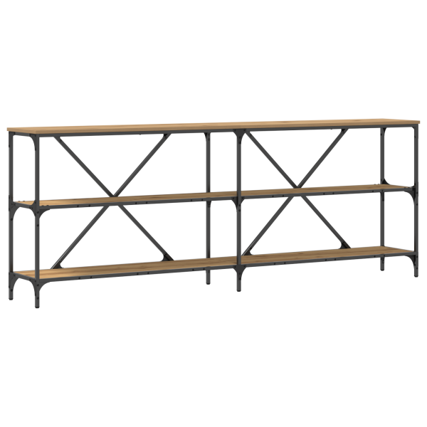 Mesa consola madera roble artisan y acero 200x30x75 cm M 2