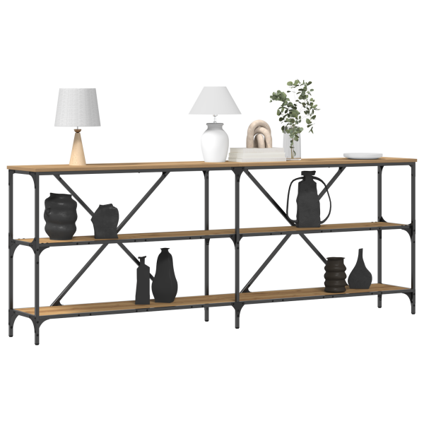 Mesa consola madera roble artisan y acero 200x30x75 cm M 3