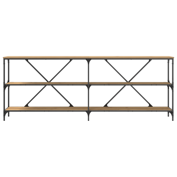 Mesa de Console  Carvalho Artesanal 200x30x75 cm Madeira Engenharia e Aço M 5