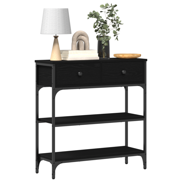 Mesa de Console  Madeira de Carvalho Preto 72.5x25x75 cm Madeira e Aço M 3