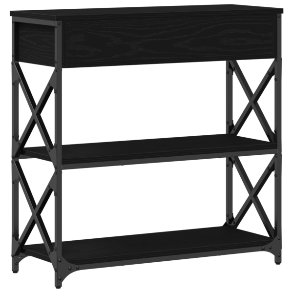 mesa de console  Preto Carvalho 75x28x75 cm Madeira de Engenharia e Aço M 5