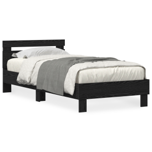 Estrutura de Cama com Luzes LED Carvalho Preto 90x190 cm Madeira Engenharia H