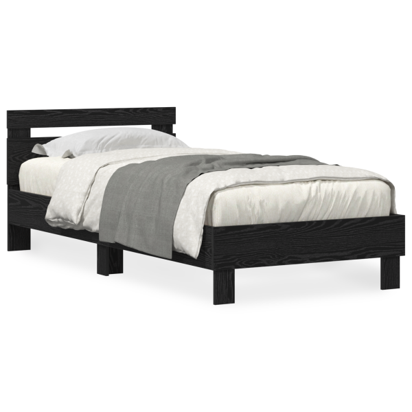 Estrutura de Cama com Luzes LED Carvalho Preto 90x190 cm Madeira Engenharia M 2