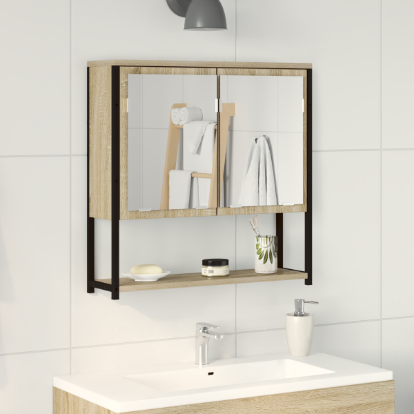 Mueble espejo de baño madera ingeniería roble sonoma 60x16x60cm D