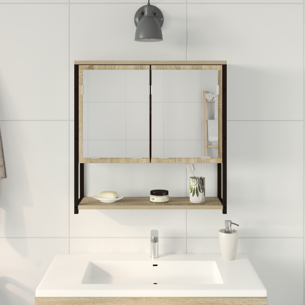 Mueble espejo de baño madera ingeniería roble sonoma 60x16x60cm M 4
