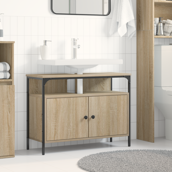 Mueble de lavabo madera de ingeniería roble sonoma 80x30x60 cm D
