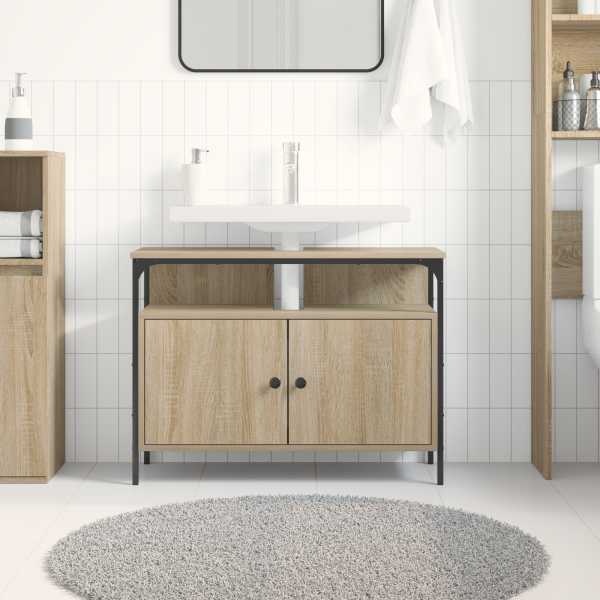 Mueble de lavabo madera de ingeniería roble sonoma 80x30x60 cm M 4