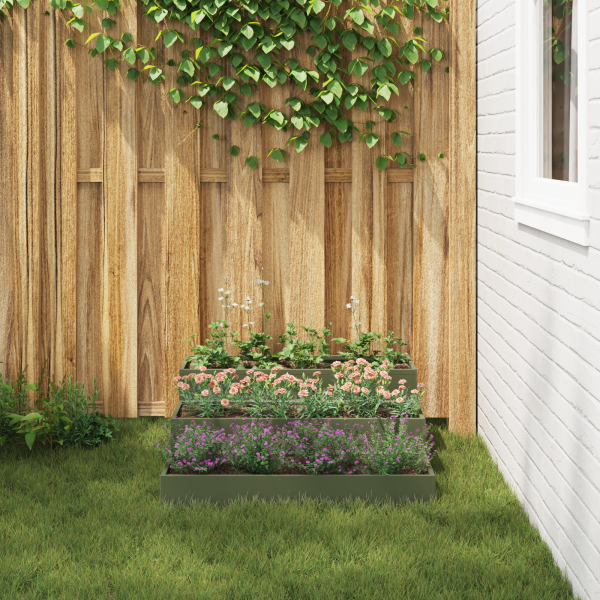 Vaso de Jardim 3 Andares 90x90x35 cm Verde Oliva Aço M 4