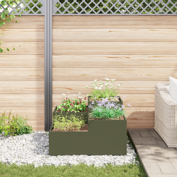 Jardinera de acero gris verde oliva 80x80x48 cm M 4
