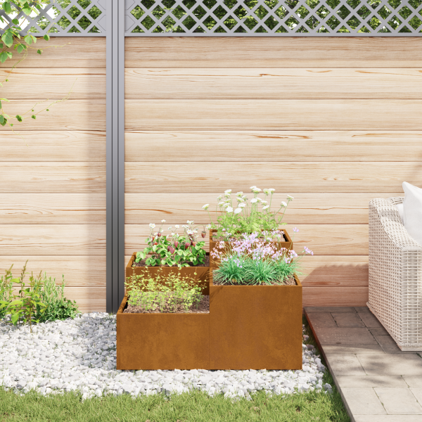 Jardinera de acero gris verde acero patinable 80x80x48 cm M 4