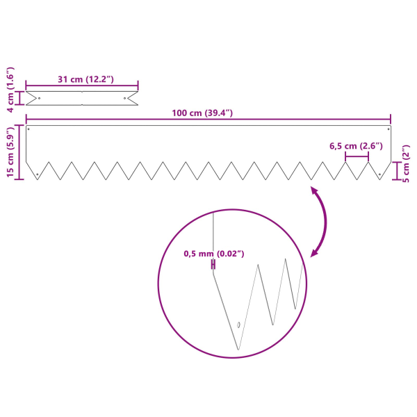 Bordas de Gramado 20 pcs Brancas 100x0.5x15 cm Plástico M 5