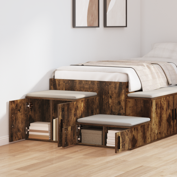 Mueble almacenaje madera ingeniería roble ahumado 127x41x40 cm M 4