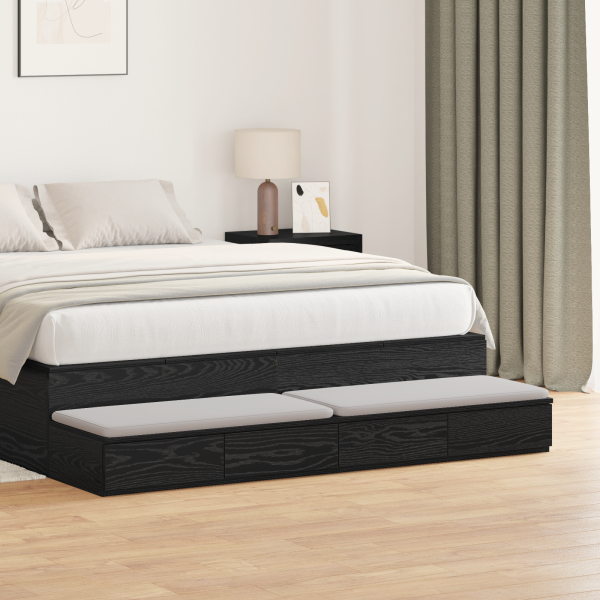Cajones para cama Negro Roble 150x36.5x16.5 cm Madera Engineered D