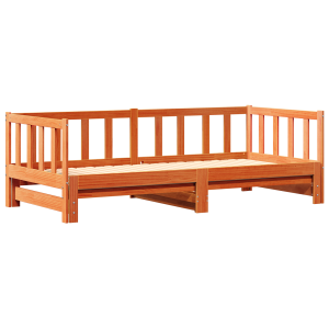 Cama dia com cama auxiliar castanho encerado 180x200 cm madeira maciça de pinho H