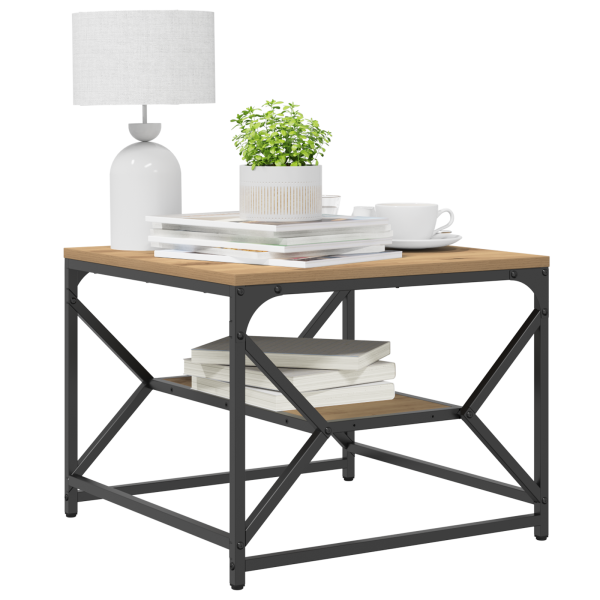 Mesa de café  con estante de roble artesanal 51x50x40 cm de madera tratada M 3