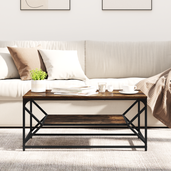 Mesa de centro con estante madera roble ahumado 90x50x40 cm M 4