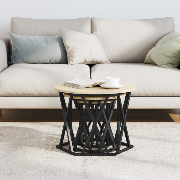 Mesitas apilables 3 unidades madera de ingeniería roble Sonoma M 4