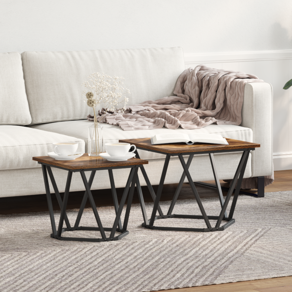 Set de 2 Mesas Laterales de Madera Ingeneriada de Roble Ahumado D