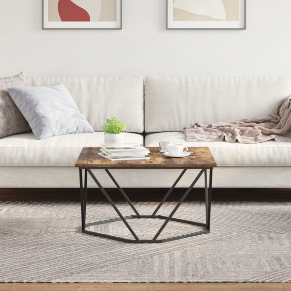 Mesa de Centro em Carvalho Fumado 80x80x45 cm em Madeira Engenharia M 4