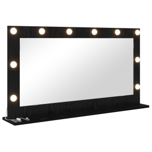 Espejo de tocador con luces LED Roble Negro 100x55x18 cm H