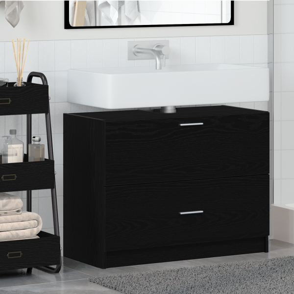 Mueble de Lavabo Negro Roble 78x37x59 cm Madera Elaborada D