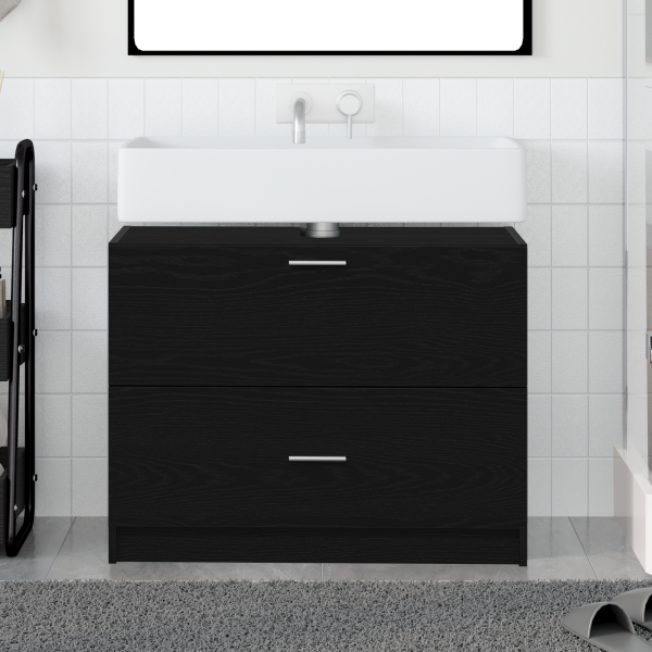 Mueble de Lavabo Negro Roble 78x37x59 cm Madera Elaborada M 4