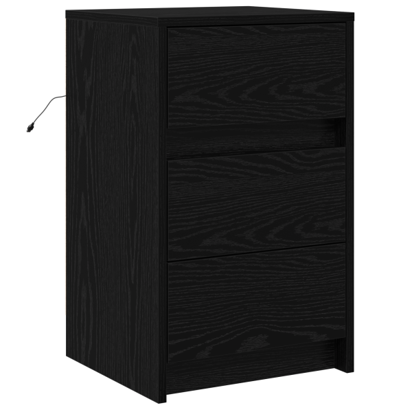 Gabinete de Noche con Luces LED Roble Negro Madera Elaborada M 2