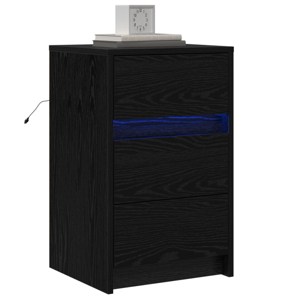 Gabinete de Noche con Luces LED Roble Negro Madera Elaborada M 3
