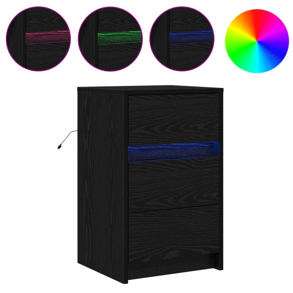 Gabinete de Noche con Luces LED Roble Negro Madera Elaborada M 4