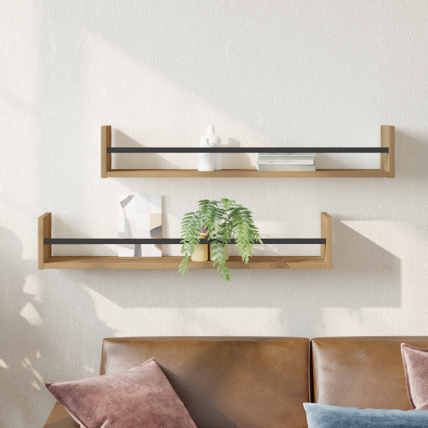 Estantes de Pared 2 pcs Roble Artesanal 80x16x14 cm Madera Contrachapada D