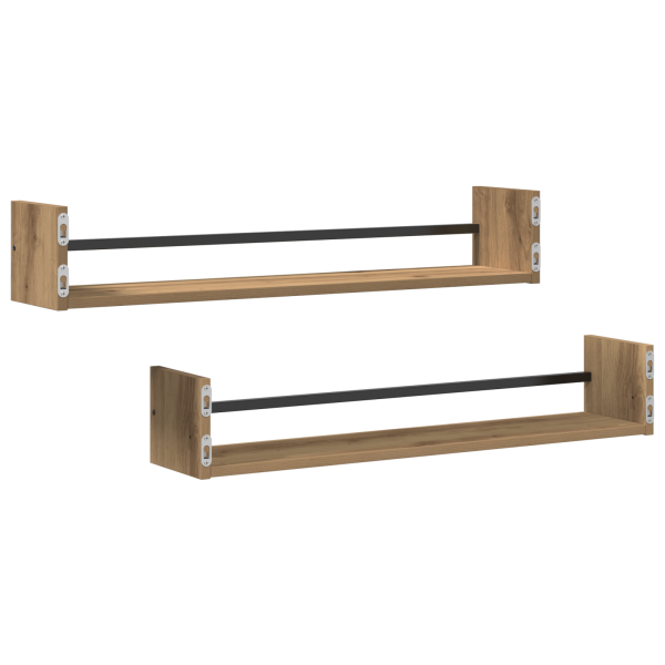 Estantes de Pared 2 pcs Roble Artesanal 80x16x14 cm Madera Contrachapada M 5