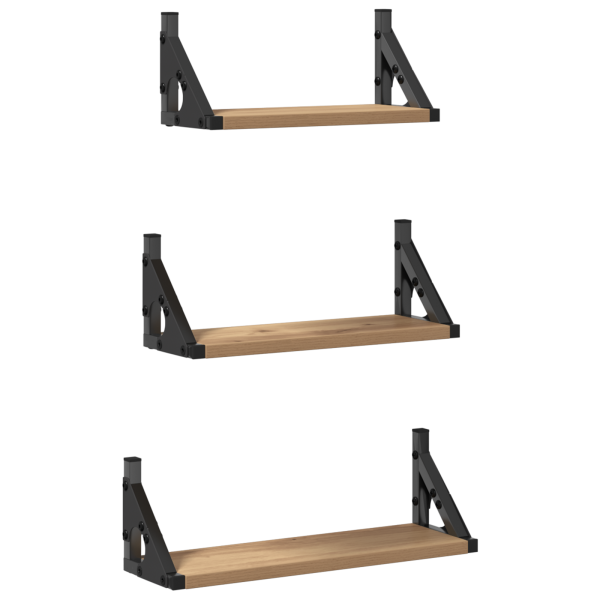 Conjunto de 3 Estantes de Pared de Madera de Roble Ahumado M 2