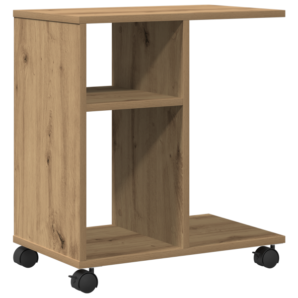 Mesa Auxiliar con Ruedas de Madera de Roble Hecha a Mano 50x30x55 cm M 2