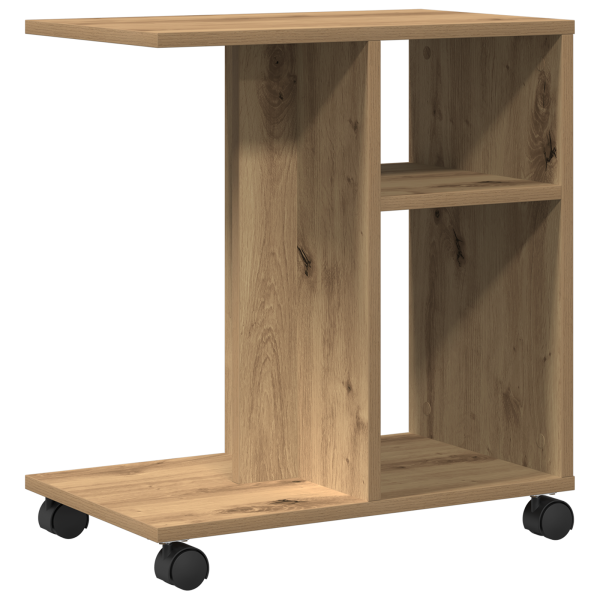 Mesa Auxiliar con Ruedas de Madera de Roble Hecha a Mano 50x30x55 cm M 5