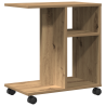 Mesa Auxiliar con Ruedas de Madera de Roble Hecha a Mano 50x30x55 cm 5
