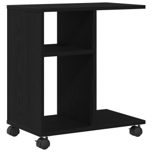 Mesa Auxiliar con Ruedas de Madera Negra 50x30x55 cm H